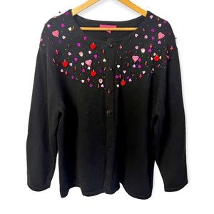 Bobbie Bell adorable Women's multi heart beaded cardigan sweater
